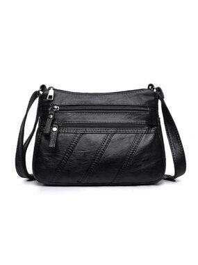 Women's PU Leather Crossbody Shoulder Bag Hobo Handbag with Dual Zipper Pockets